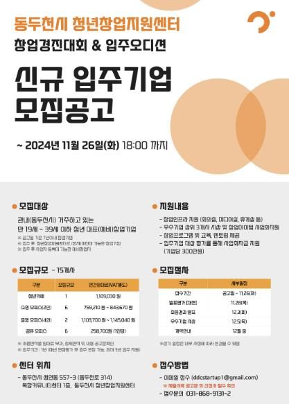 동두천시 청년창업지원센터 신규 입주 기업 모집