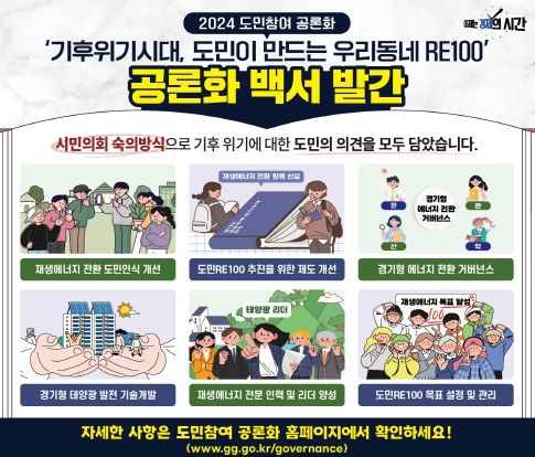 경기도, ‘우리동네RE100’ 도민참여 공론화 백서 발간. 경기형 태양광 기술개발 등 6개 정책 제안 채택