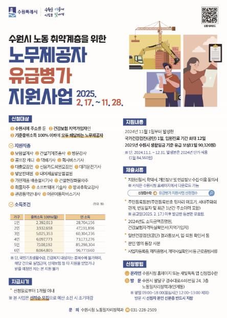 2025년 수원시 노동취약계층 노무제공자 유급병가 지원사업 홍보물
